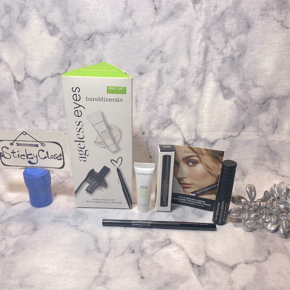 BareMinerals Ageless Eyes Set- Eye Cream, Eye Liner, Mascara-3pc-Trio BOXED-NEW